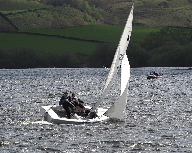 Will we capsize? Hollingworth Lake GP14 Open photo copyright Sandra Walker taken at Hollingworth Lake Sailing Club and featuring the GP14 class