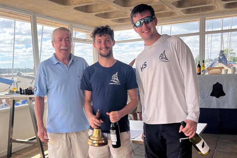 James Stafford presents the trophy to Oli Hale and Harry Shaw - GP14 Bell Trophy Weekend at Poole photo copyright Liz Guest taken at Poole Yacht Club and featuring the GP14 class