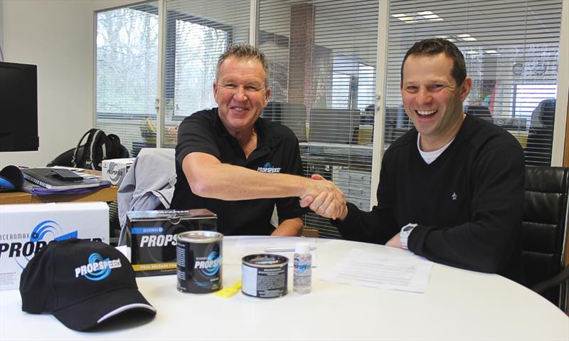 Oceanmax Managing Director Clint Jones and Grapefruit Graphics Director, Andy Yeomans photo copyright Grapefruit Graphics taken at  and featuring the  class