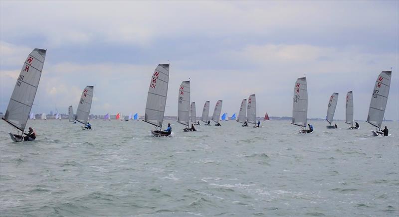 The fleet approach the gybe mark during the Hadron H2 Solent Trophy at Warsash photo copyright Keith Callaghan taken at Warsash Sailing Club and featuring the Hadron H2 class