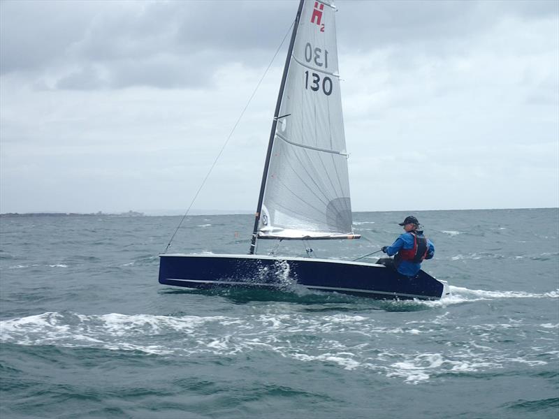 Ian Dawson enjoys the brisk conditions on day 1 of the Hadron H2 National Championship at Arun photo copyright Keith Callaghan taken at Arun Yacht Club and featuring the Hadron H2 class