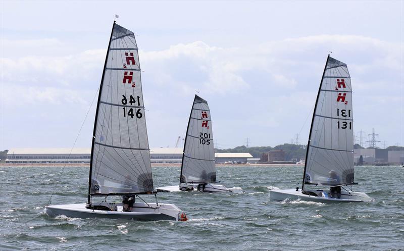 Close racing on day 1 of the Hadron H2 Solent Trophy 2022 at Warsash photo copyright Keith Callaghan taken at Warsash Sailing Club and featuring the Hadron H2 class