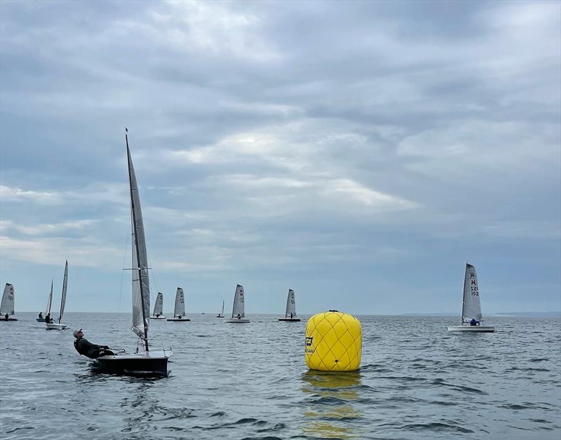 Robin Parsons leads at the weather mark during race 6 on day 2 of the Hadron H2 Nationals photo copyright Sarah Press taken at Highcliffe Sailing Club and featuring the Hadron H2 class