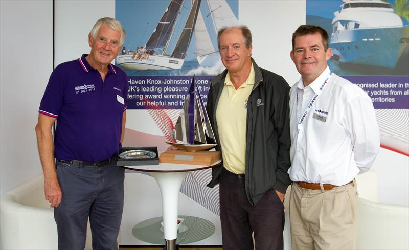 Mark Wynter, Commodore of the Island Sailing Club and owner of the Alchemist, with the worthy winner of the Seamanship Award, Jeff Warboys who was presented with the trophy by Keith Lovett from sponsors Haven Knox-Johnston photo copyright D. Bennett taken at  and featuring the  class