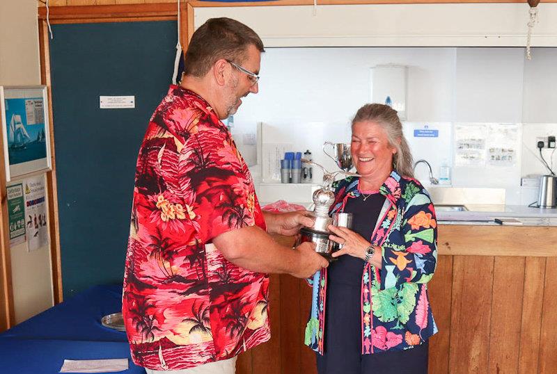 SYC Commodore Scott McColm presents Fiona Blandford with the greatest contribution trophy, keeping the bar stocked and much more - Kippford Week at Solway - photo © Nicola McColm