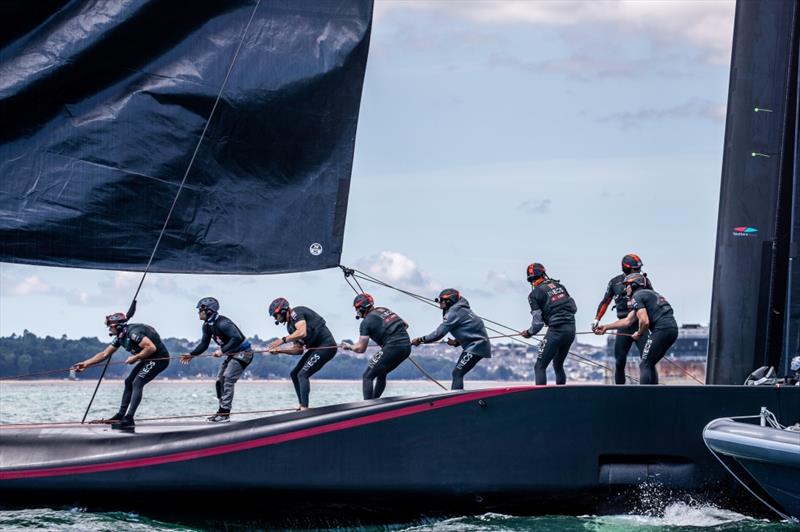 INEOS TEAM UK during a training session onboard Britannia wearing the AERO-FOIL range photo copyright INEOS TEAM UK / Cameron Gregory taken at  and featuring the  class