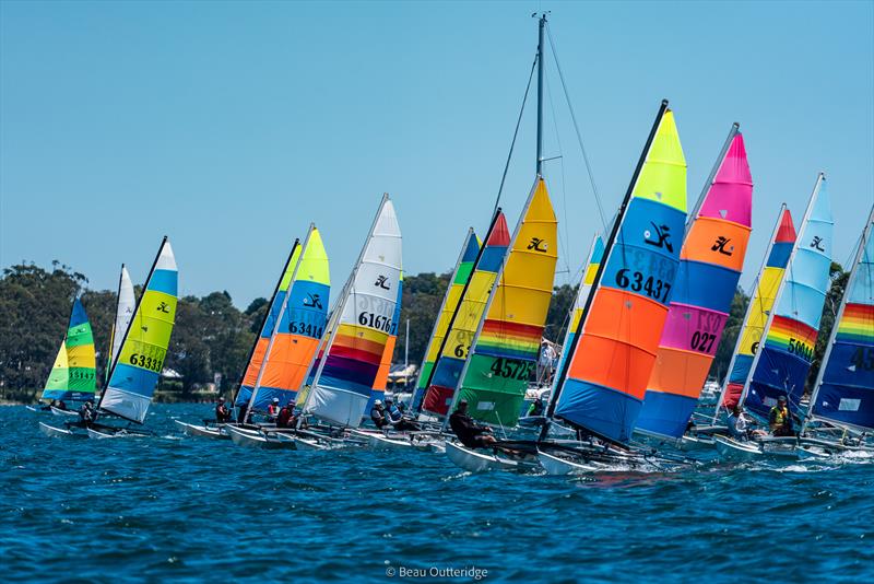 NSW Hobie State Championships on Lake Macquarie photo copyright Beau Outteridge taken at Wangi RSL Amateur Sailing Club and featuring the Hobie 14 class