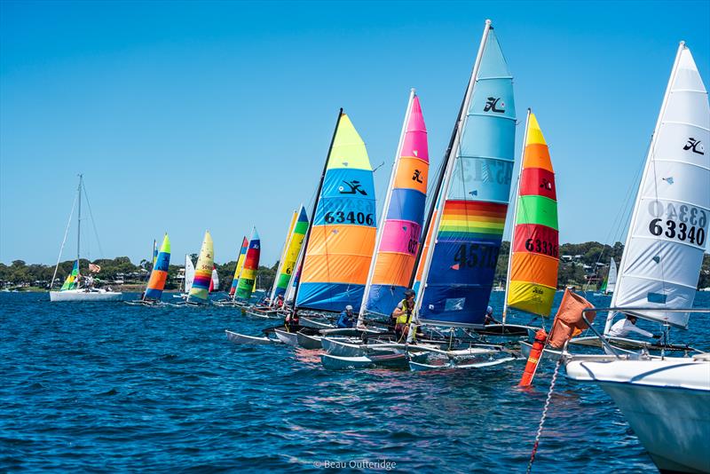 NSW Hobie State Championships on Lake Macquarie photo copyright Beau Outteridge taken at Wangi RSL Amateur Sailing Club and featuring the Hobie 14 class