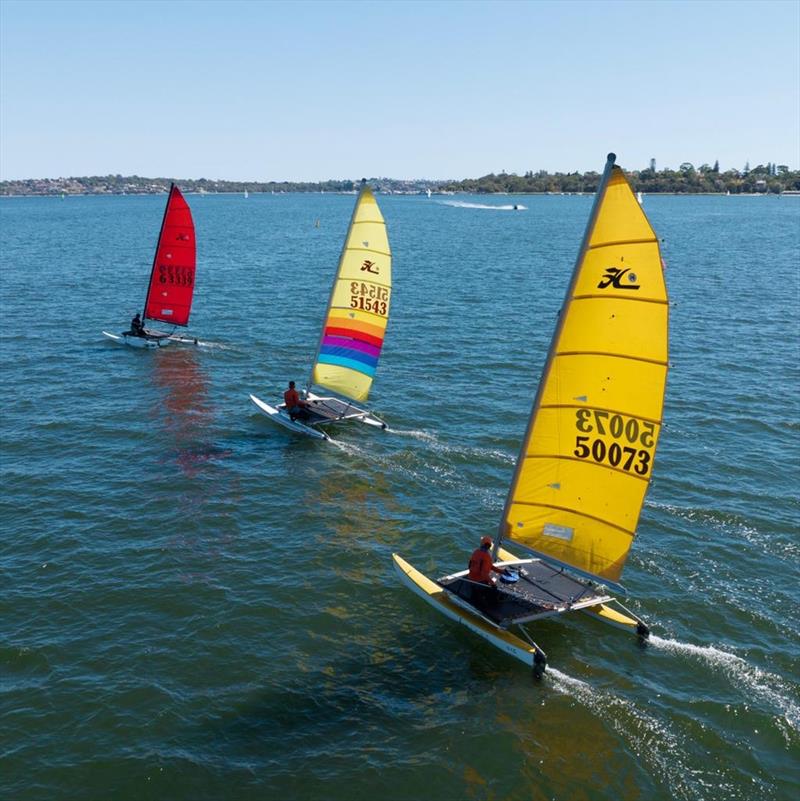 Jason, Cam & Suzzi practising at Nedlands Yacht Club photo copyright John Chapman SailsOnSwan taken at Nedlands Yacht Club and featuring the Hobie 14 class