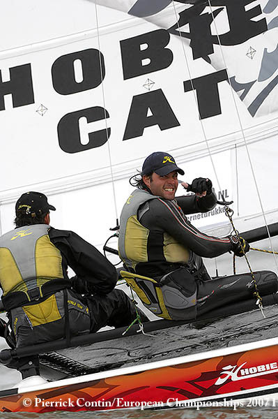 Christophe Renaud de Malet and Alban Rossollin take the lead after day 2 of the Hobie 16 Open Europeans at ‘s Gravenzande photo copyright Pierrick Contin taken at  and featuring the Hobie 16 class