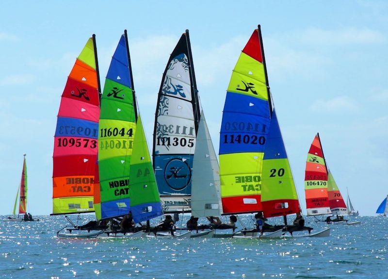 Sport catamaran start in the UBS 20th Jersey Regatta photo copyright LBJ Photography taken at Royal Channel Islands Yacht Club and featuring the Hobie 16 class