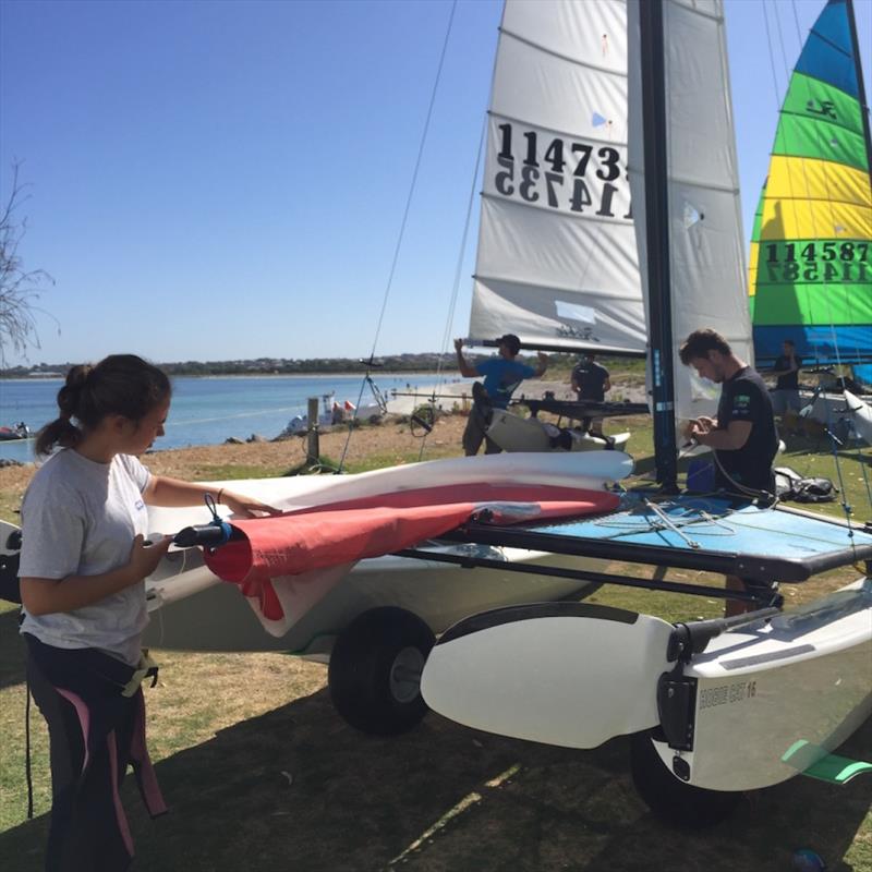 New Caledonian team prepare to race - 2019-20 Australian Hobie Cat Nationals, day 1 photo copyright Hobie Class Association of WA taken at Jervoise Bay Sailing Club and featuring the Hobie 16 class