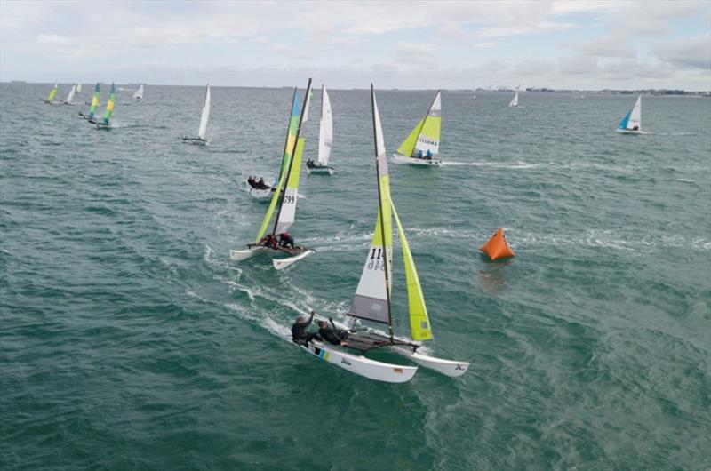 Windward mark - 2019-20 Australian Hobie Cat Nationals day 2 photo copyright SailsOnSwan taken at Jervoise Bay Sailing Club and featuring the Hobie 16 class