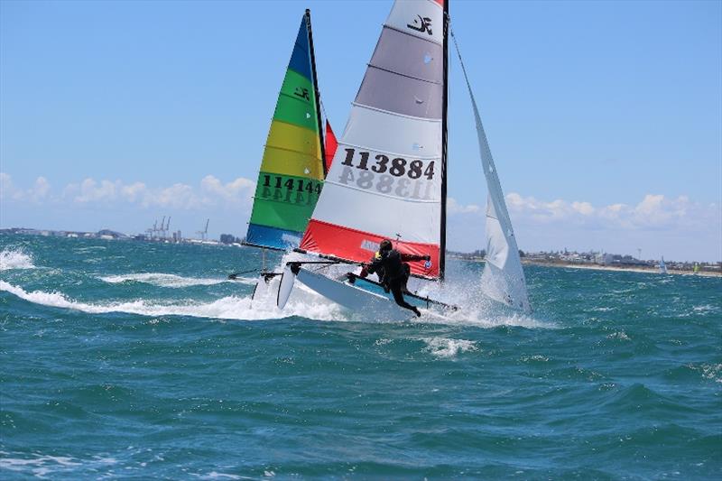 Tough conditions for all teams New Caledonian youth pair - 2019-20 Australian Hobie Cat Nationals, day 3 photo copyright Kathy Miles taken at Jervoise Bay Sailing Club and featuring the Hobie 16 class