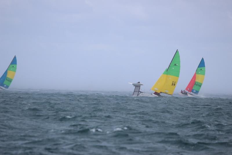 Squall hits the Hobie 16 fleet - 2019-20 Australian Hobie Cat Nationals, day 3 photo copyright Kathy Miles taken at Jervoise Bay Sailing Club and featuring the Hobie 16 class