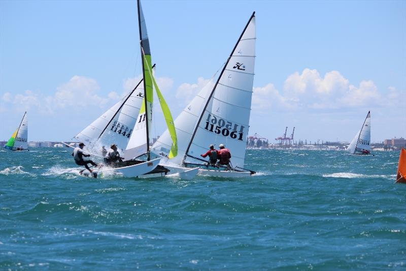 Smith charges around the windward mark - 2019-20 Australian Hobie Cat Nationals, day 3 photo copyright Kathy Miles taken at Jervoise Bay Sailing Club and featuring the Hobie 16 class
