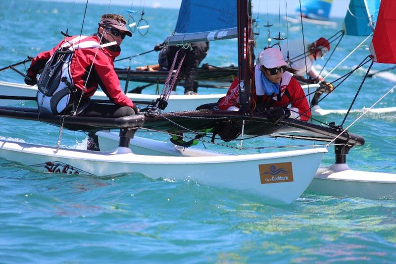 Glenn and Natalie - 2019-20 Australian Hobie Cat Nationals photo copyright Kathy Miles taken at Jervoise Bay Sailing Club and featuring the Hobie 16 class