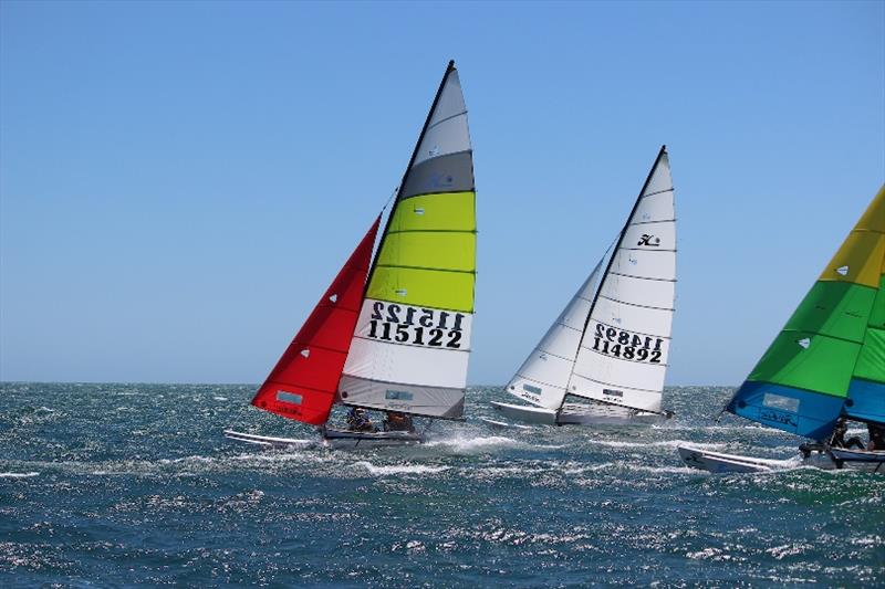 Smyth leads the charge after the start - 2019-20 Australian Hobie Cat Nationals photo copyright Kathy Miles taken at Jervoise Bay Sailing Club and featuring the Hobie 16 class
