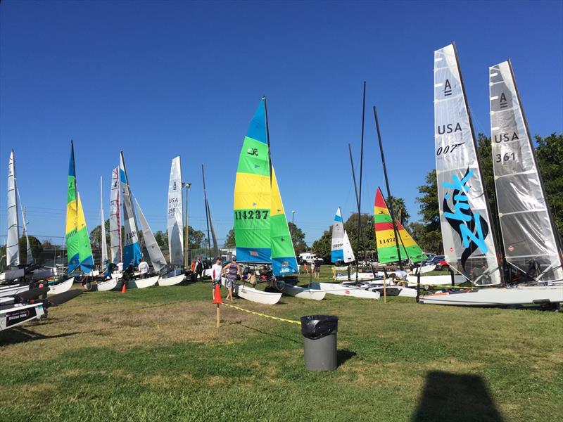 Dinghy park action at Bluster on the Bay photo copyright Bluster on the Bay taken at New York Yacht Club and featuring the Hobie 16 class