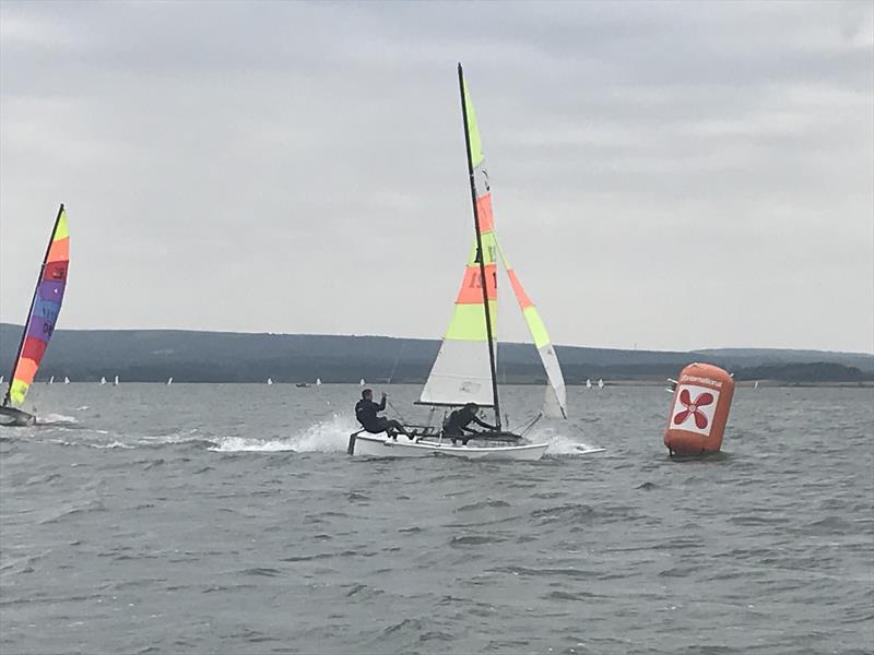 Simon Keen and Clara Beard 4th Place rounding the mark during the 2022 British National Hobie 16 Championship photo copyright Hazel Beard taken at Poole Yacht Club and featuring the Hobie 16 class