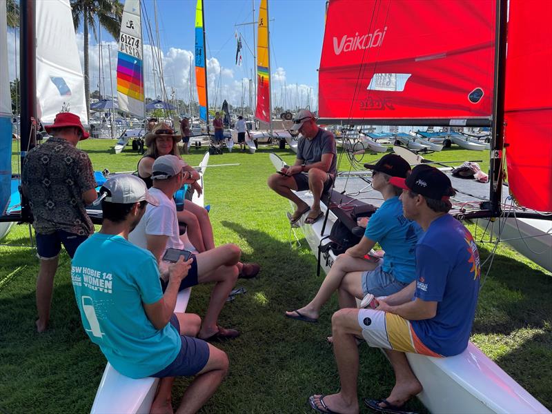 Time to chat - Hobie 16 WA State Championship photo copyright Hobie Class Association of WA taken at  and featuring the Hobie 16 class