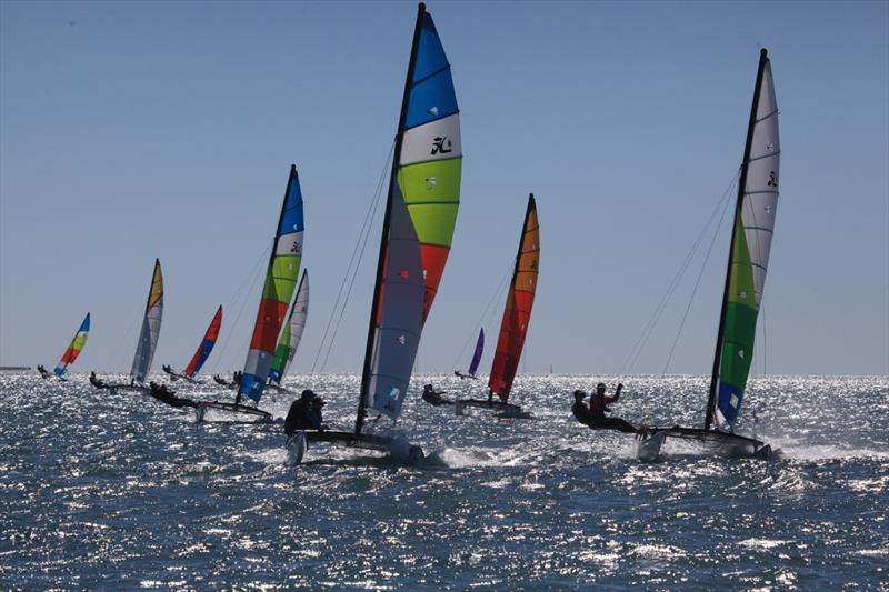 Queensland Hobie Cat State Championships - view from upwind photo copyright Spikey Mike taken at Royal Queensland Yacht Squadron and featuring the Hobie 16 class