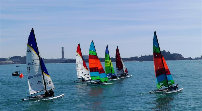 3rd Nick Cousins Memorial Spring Regatta Class 6 - light airs start photo copyright Bill Harris taken at Royal Channel Islands Yacht Club and featuring the Hobie 16 class