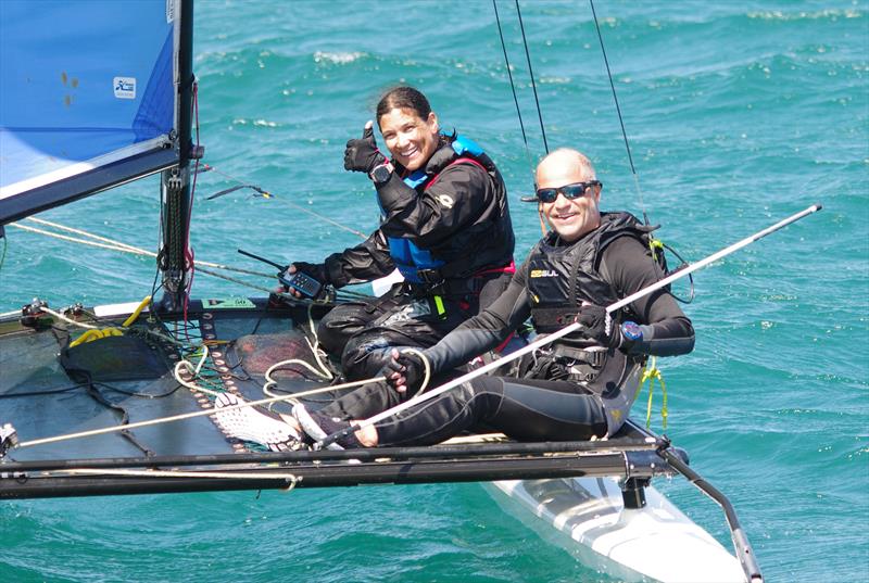 Day 1 - Investec Channel Islands Hobie Cat Championships in Jersey photo copyright Carin Washington taken at Royal Channel Islands Yacht Club and featuring the Hobie 16 class