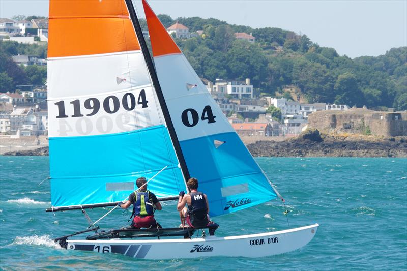 Day 1 - Investec Channel Islands Hobie Cat Championships in Jersey photo copyright Carin Washington taken at Royal Channel Islands Yacht Club and featuring the Hobie 16 class