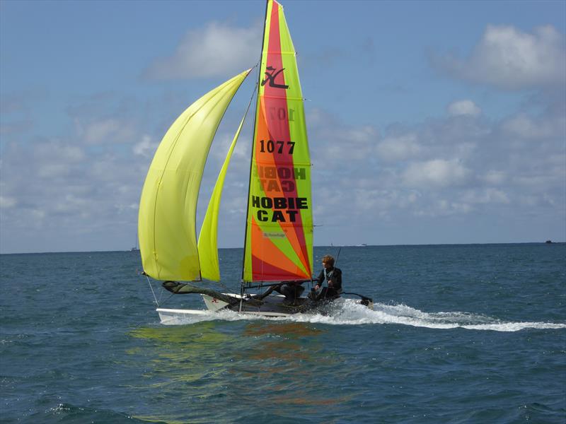 Ollie Voak and Megan Newstead during the Rubicon (Jersey) Channel Islands Hobie Cat Championships 2015 photo copyright Elaine Burgis taken at Royal Channel Islands Yacht Club and featuring the Hobie Dragoon class