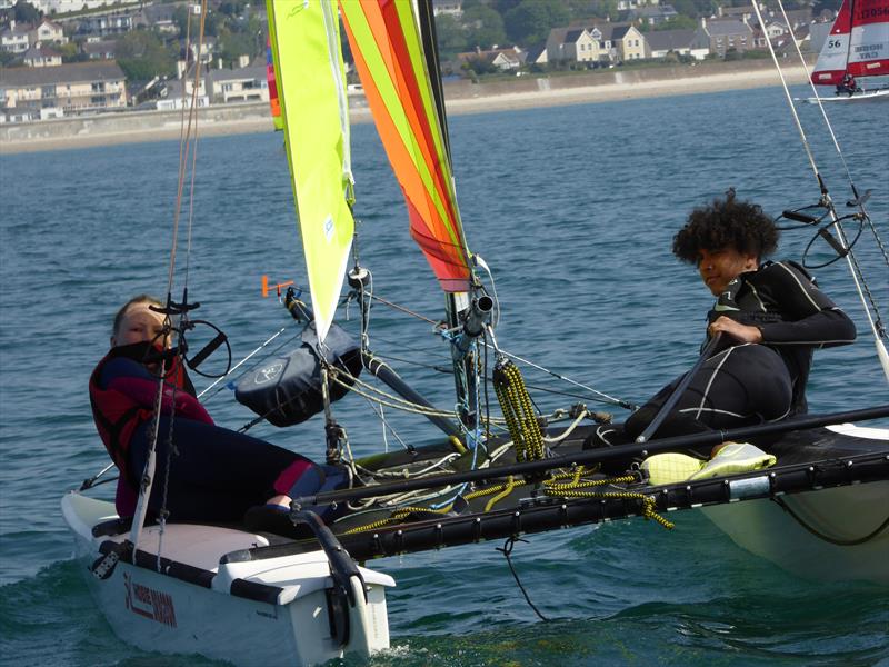 Hobie Dragoon team Finlay Arenz and Juliette Walton during the RCIYC Hobie Fleets Rosscot Spring Series photo copyright Elaine Burgis taken at Royal Channel Islands Yacht Club and featuring the Hobie Dragoon class