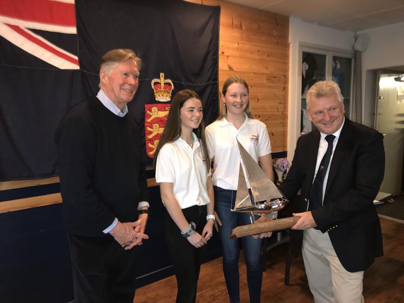 (l-r) Gordon Burgis Hobie Dragoons race organiser, Cadets Kyla McDonagh and Juliette Walton, RCIYC Commodore Richard Hall - photo © RCIYC