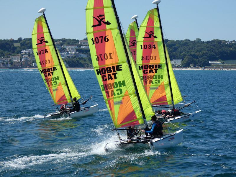 Juniors in Dragoons at the Channel Islands Hobie Cat Championships 2018 photo copyright Elaine Burgis taken at Royal Channel Islands Yacht Club and featuring the Hobie Dragoon class