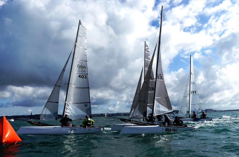 Class 5 start at the Carey Olsen Jersey Regatta 2021 photo copyright Bill Harris taken at Royal Channel Islands Yacht Club and featuring the Hobie Wild Cat class