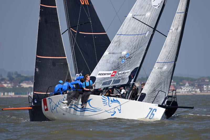 Farr 30 Pegasus Dekmarx crosses ahead of Pandemonium in the HP30 class - 2018 Vice Admiral's Cup photo copyright Rick Tomlinson taken at Royal Ocean Racing Club and featuring the HP30 class