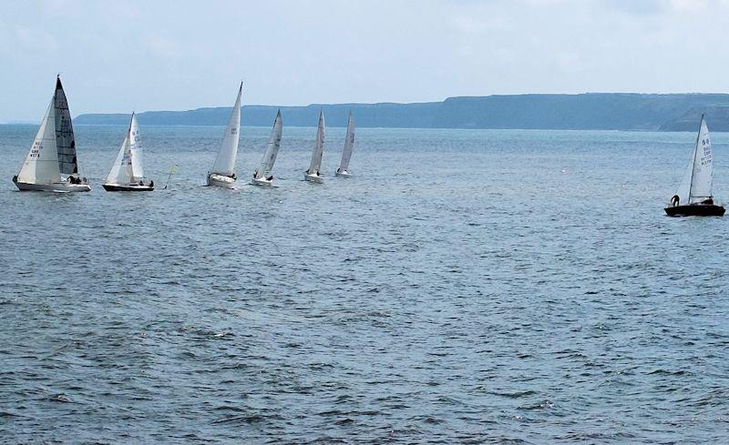 Spring Series and Commodores Cup races at Scarborough - Yachts form an orderly line, but perhaps not the way the race officer expected photo copyright Chris Clark taken at Scarborough Yacht Club and featuring the 707 class