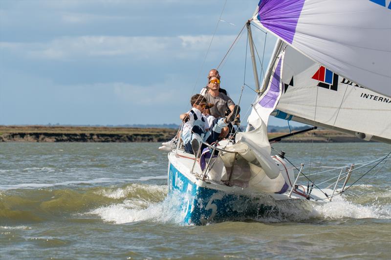 RCYC's 707 blasting downwind at the start on Day 6 of Burnham Week 2025 photo copyright Petru Balau Sports Photography / sports.hub47.com taken at Royal Corinthian Yacht Club and featuring the 707 class