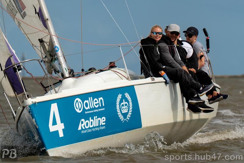 Flynn Davies, 707 bow number 4,  on Day 2 of Burnham Week 2026 - photo © Petru Balau Sports Photography / sports.hub47.com