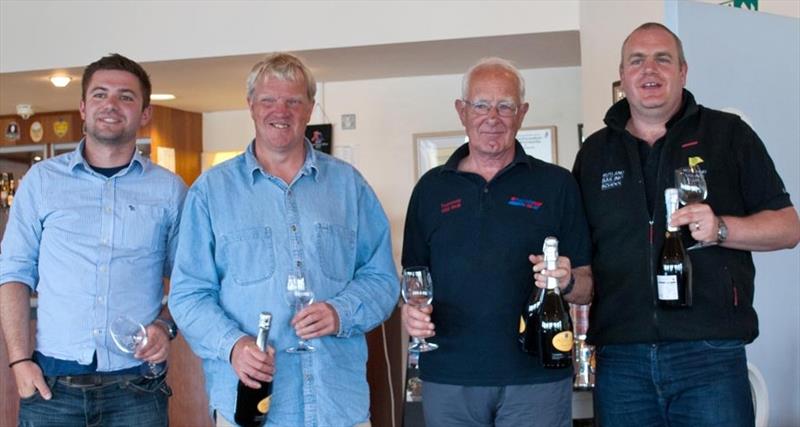 Hunter Formula One nationals runners up Bruce Bonar, Andrew Bonar, Graham Colam & David Ashworth (Tearaway / Rutland SC) photo copyright Linda Jones taken at Rutland Sailing Club and featuring the Hunter Formula One class