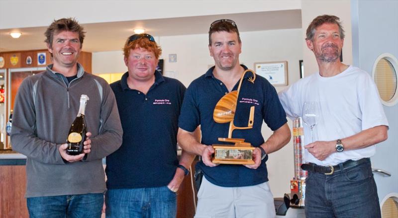 Hunter Formula One nationals winners James Nield Richard Pratt, Peter Frith & James Longden (Spider Pig / Royal Windermere YC) photo copyright Linda Jones taken at Rutland Sailing Club and featuring the Hunter Formula One class