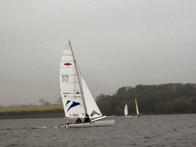 Richard Hanmore and Matthew Gregg win the Hurricane class during the Rutland cat open photo copyright Malcolm McGregor taken at Rutland Sailing Club and featuring the  class