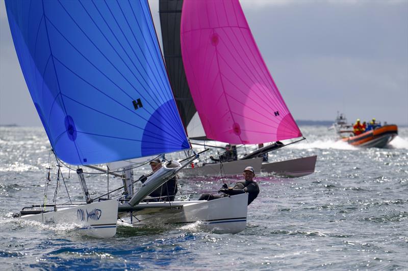 455 and 436 coming in to finish Race 4 during the Hurricane 5.9 SX Europeans during Eurocat at Carnac photo copyright David Maynard / www.alleycatphotographer.com taken at Yacht Club de Carnac and featuring the Hurricane 5.9 SX class