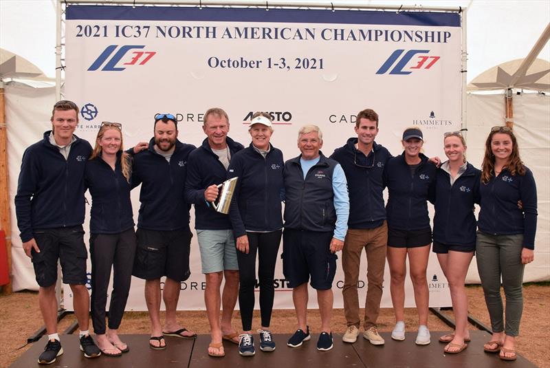 2021 IC37 North American Championship winning crew on Das Blau Max (above, L-R): Nick Sertl (helm), Amina Brown, Jake Doyle, Mark Sertl, Cory Sertl, NYYC Commodore Christopher J. Culver, Hugh MacGillivray, Katja Sertl, Marly Isler and Marina Barzaghi. - photo © Paul Todd / www.outsideimages.com