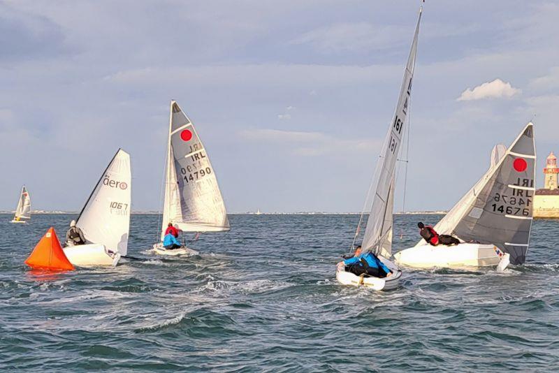 Gybe mark action from (L to R) Harris, Team ter Horst, Team Long, Fisher & Keegan - Viking Marine DMYC Frostbite Series 2 day 2 photo copyright Ian Cutliffe taken at Dun Laoghaire Motor Yacht Club and featuring the IDRA 14 class