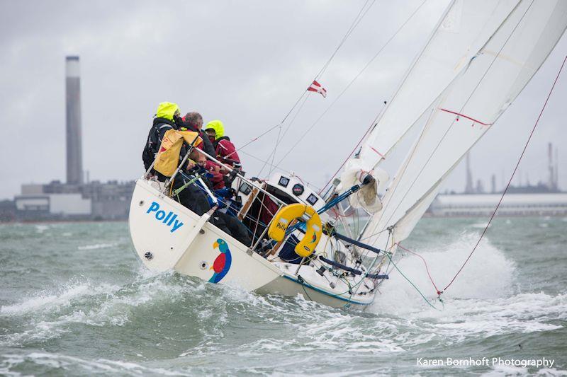 Polly on week 2 of the HYS Hamble Winter Series photo copyright Karen Bornhoft / www.karenbornhoft.com taken at Hamble River Sailing Club and featuring the Impala 28 class