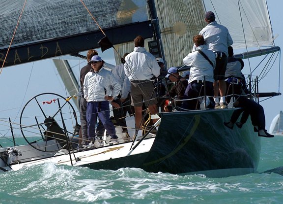 Makoto Uematsu, owner of the Transpac 52 Esmeralda, facing aft on day 3 at Key West 2005 photo copyright Jack Hardway / www.LighthouseTechnologies.net taken at  and featuring the IMS class