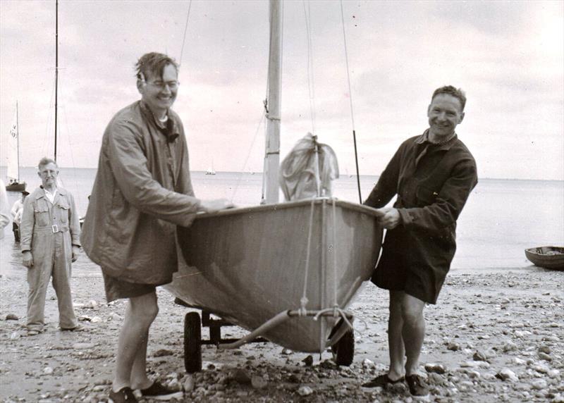 Helm Nick Martin and crew John Westell coming ashore at Seaview after winning the prestigious Prince of Wales Trophy in 1952 photo copyright G. Westell taken at Sea View Yacht Club and featuring the International 14 class