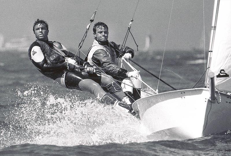 Jonathan Pudney and Ian Roman sailing in the 1989 I14 Worlds at San Fran photo copyright Event Media taken at  and featuring the International 14 class