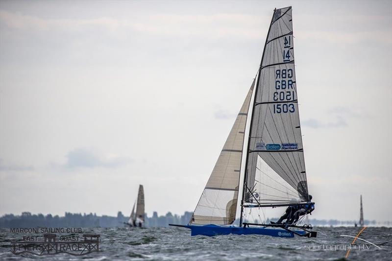 International 14 at the East Coast Piers Race 2019 photo copyright Alex Irwin / www.sportography.tv taken at Marconi Sailing Club and featuring the International 14 class