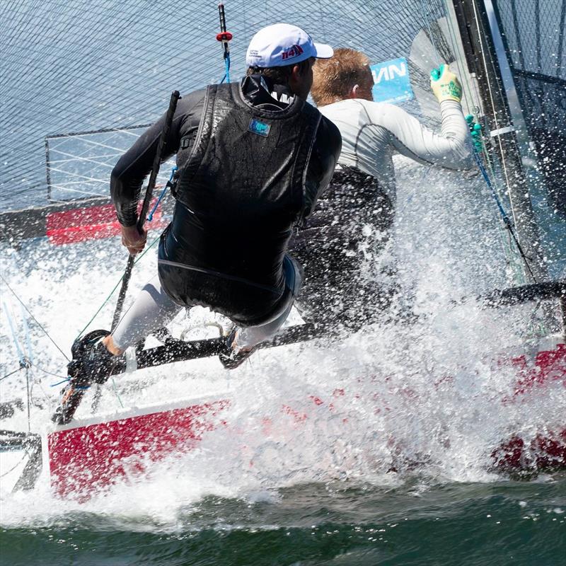 Scott Cunningham - Is this goin in or what - International 14 Victorian State Championships - photo © Bernie Kaaks